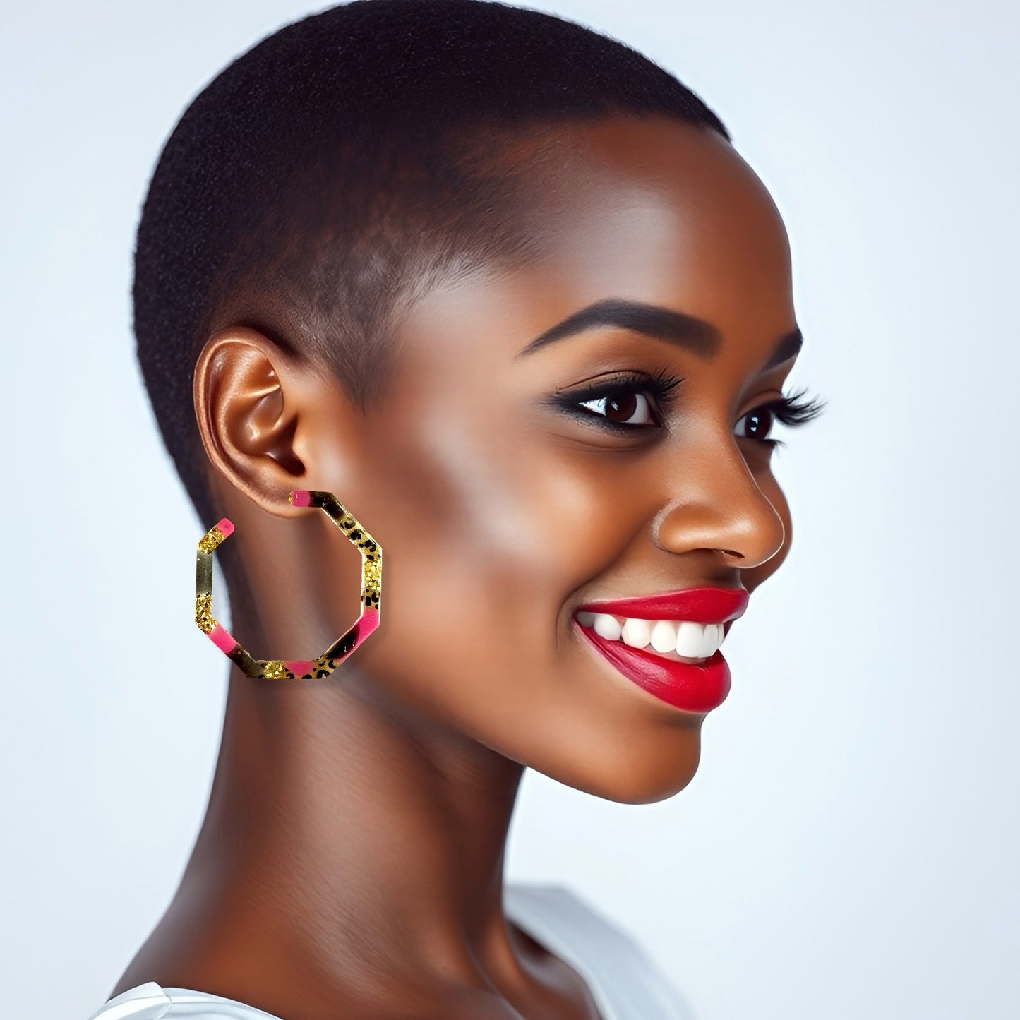 Fuschia & Black Mix Glittery Geo Hoops Resin Earrings