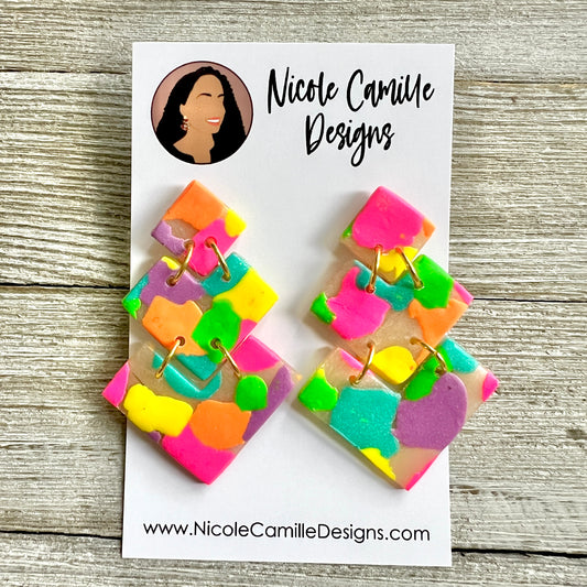 Colorful Patchwork “Cairo” Clay Earrings