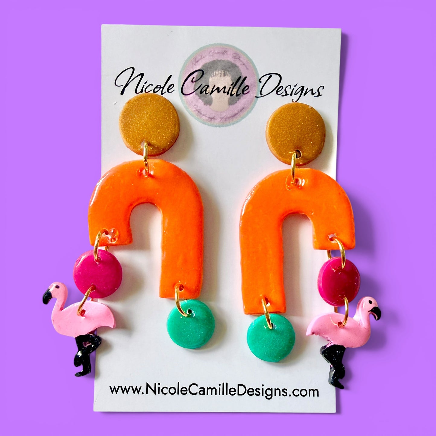 Orange Flamingo Arch Clay Earrings
