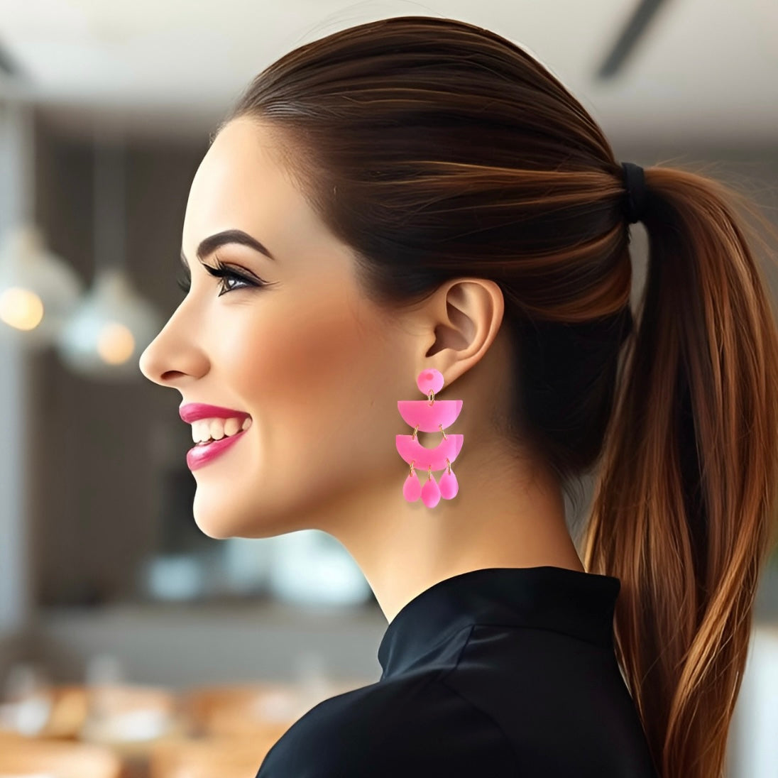 Pink “Barcelona” Resin Earrings
