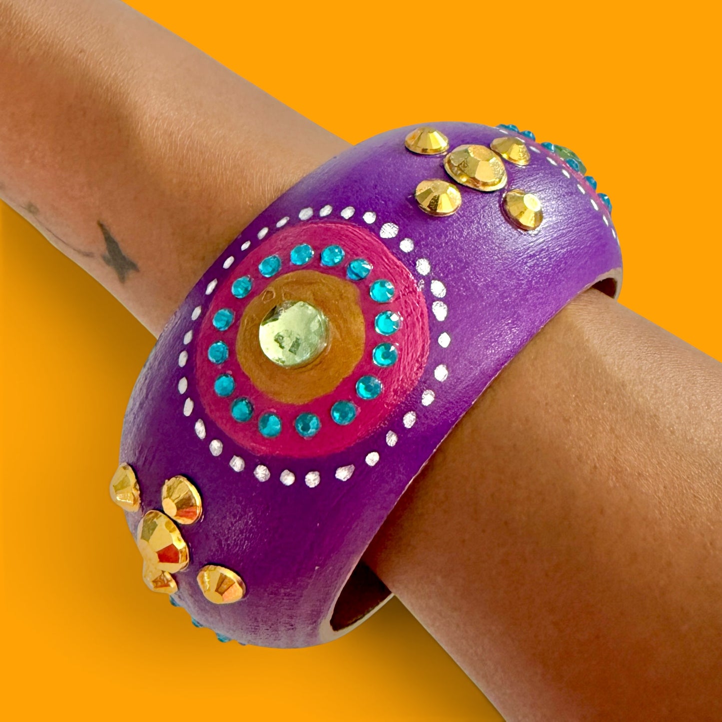 Purple Morocco Jumbo Wood Bangle Bracelet