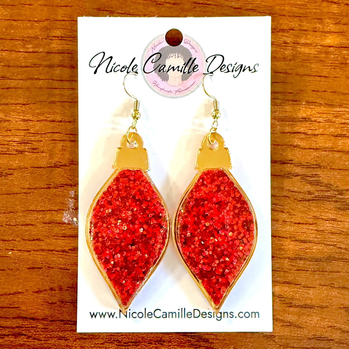 Red Glitter Ornament Resin & Acrylic Earrings