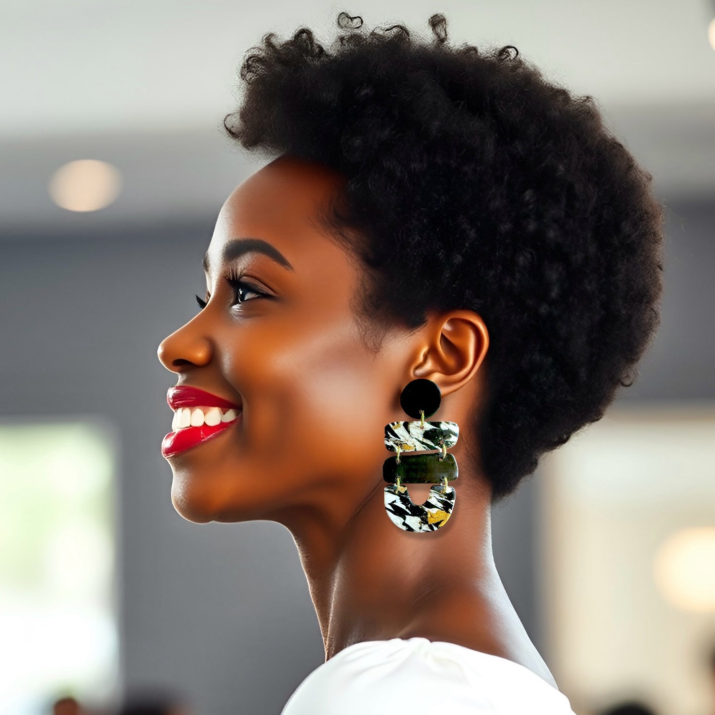 B&W Organic Geometric Clay Earrings
