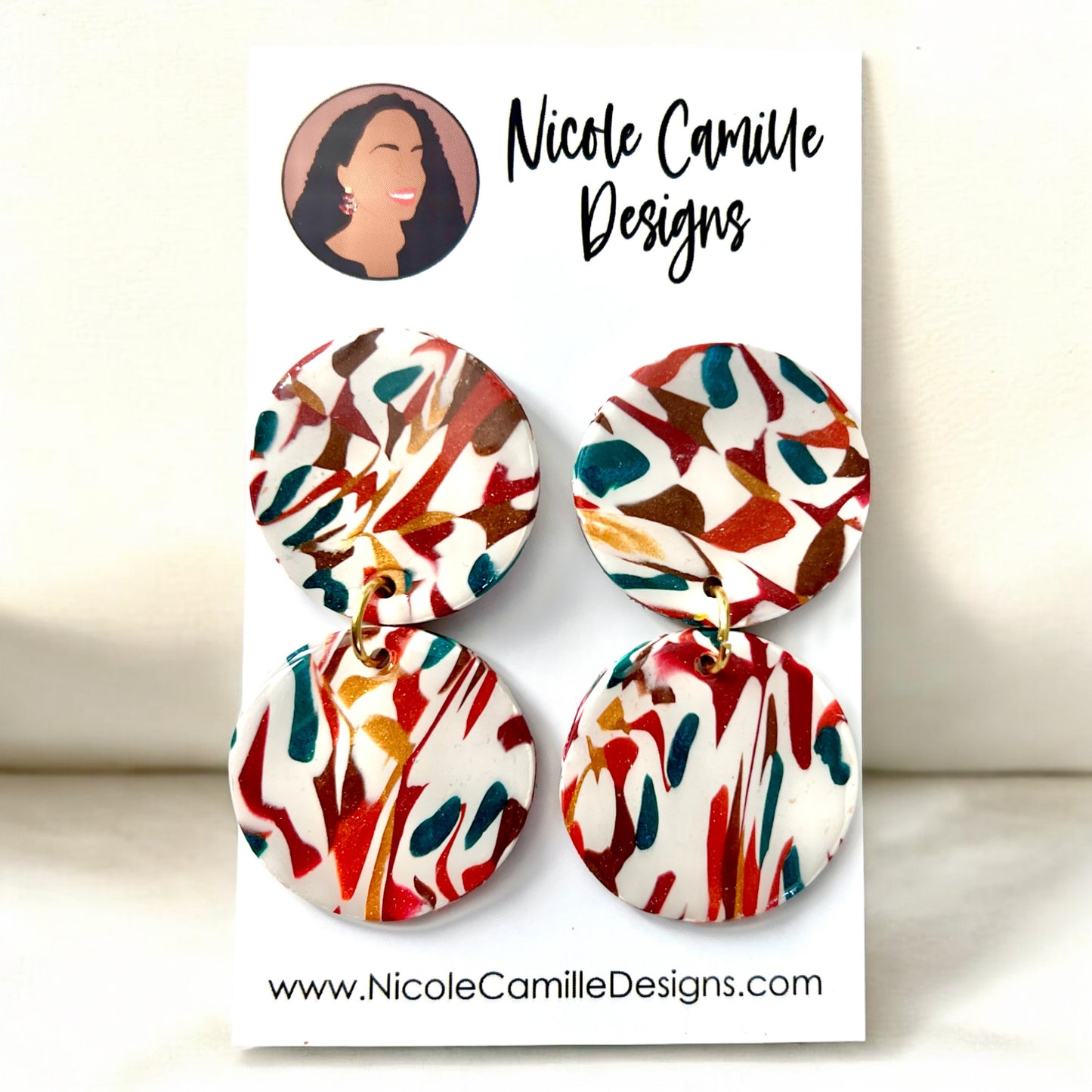 Fall Mosaic Double Disc Clay Earrings