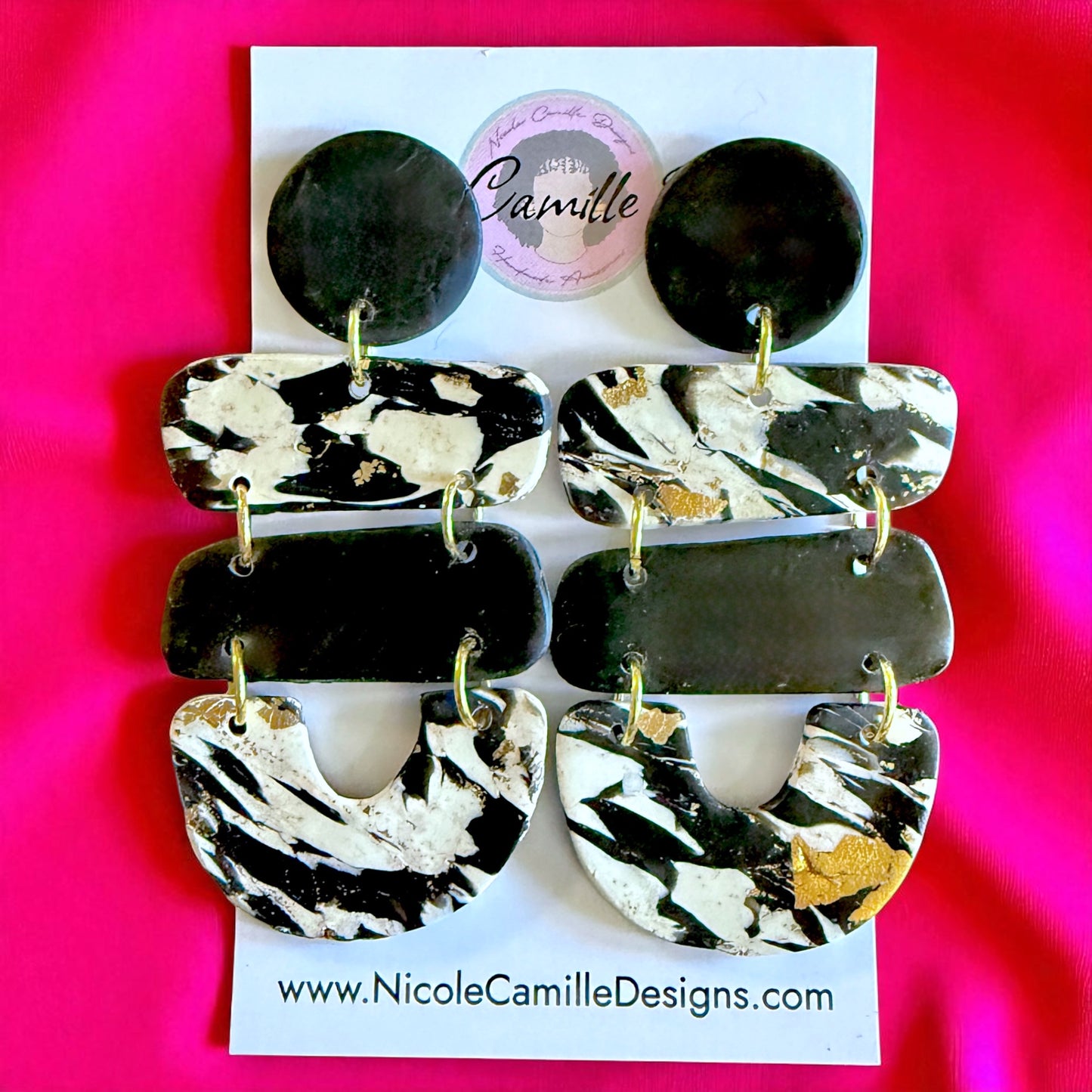B&W Organic Geometric Clay Earrings