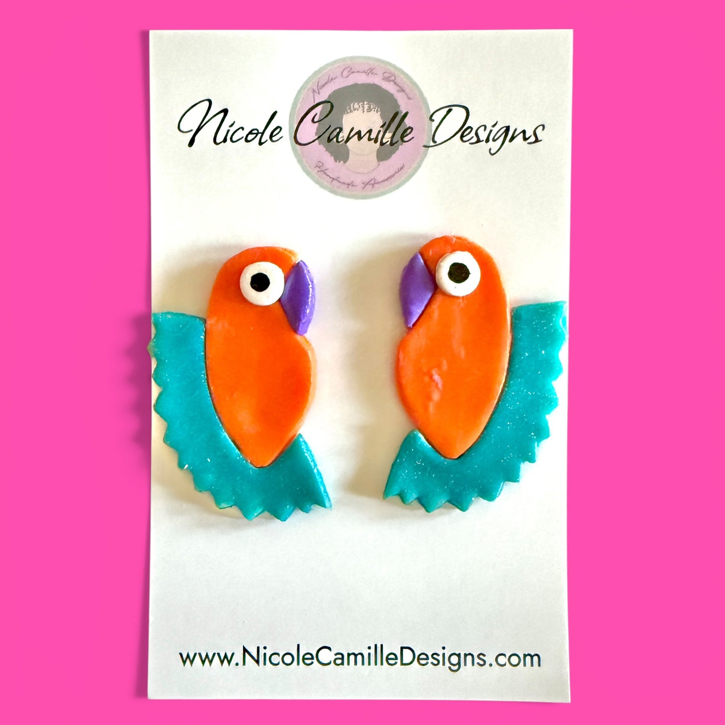 Orange Parrot Clay Earrings