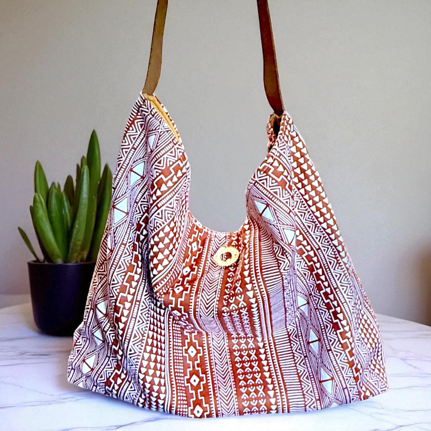 Burnt Orange Aztec Print Hobo Bag