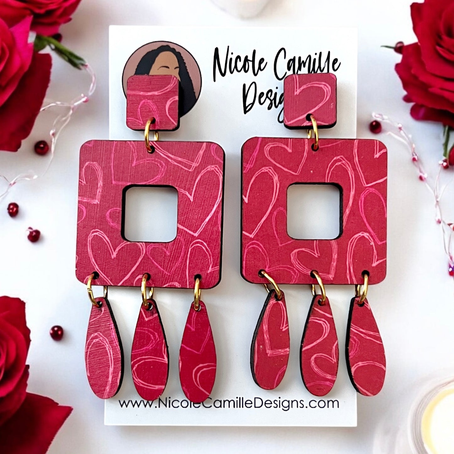 Red Heart “Frankie” Wood Earrings