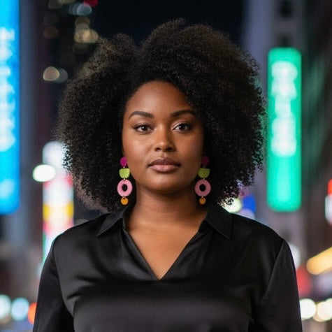 Plum/Olive/Pink Long Geo Clay Earrings