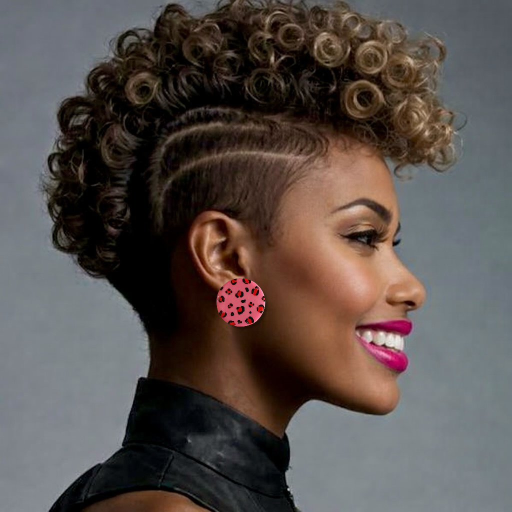 Pink & Red Leopard Large Studs Resin Earrings