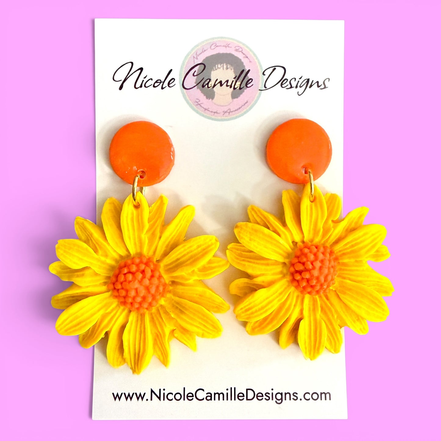 Yellow & Orange Flower Clay Earrings