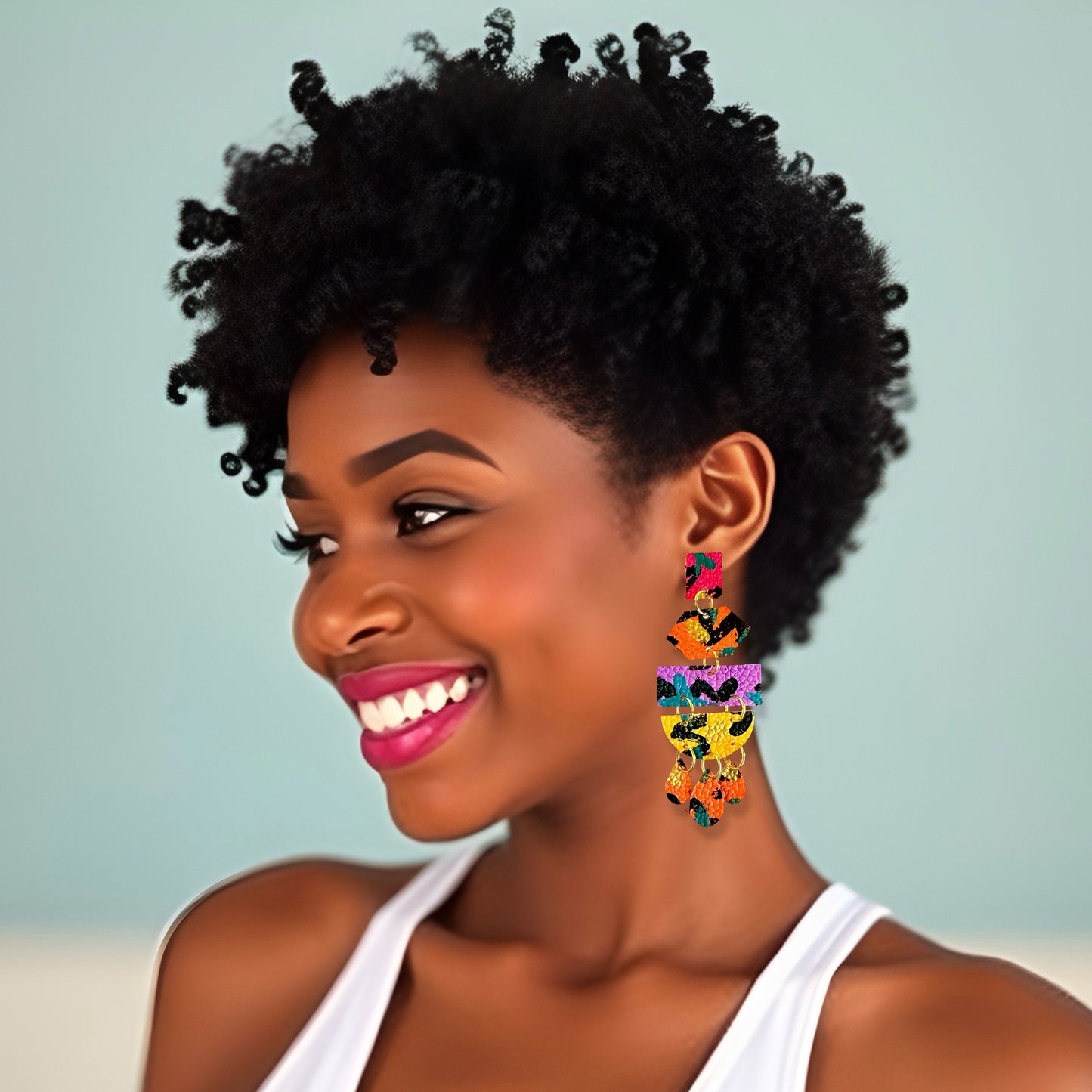 Colorful Long Geometric Vegan Leather Earrings
