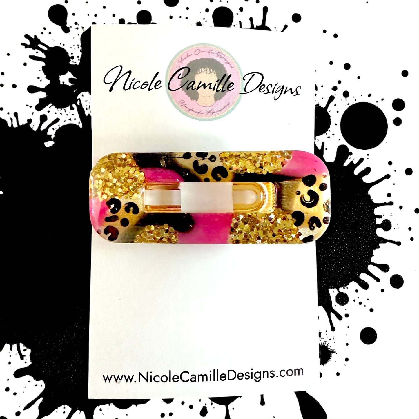Fuschia & Black Mix Glittery Resin Hairclip