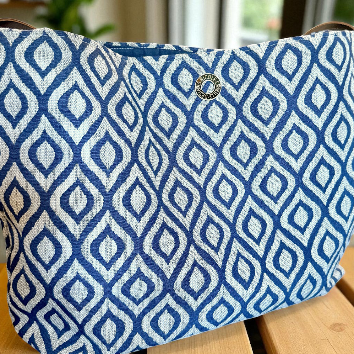 Navy & Taupe Print Hobo Bag