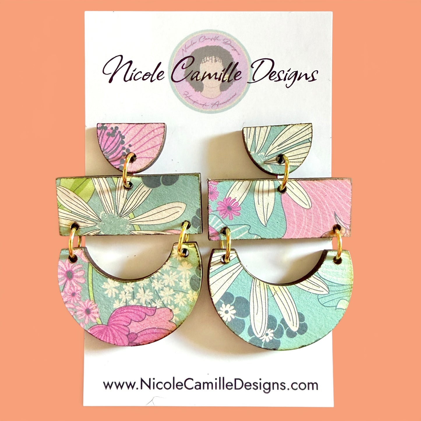 Pastel Floral “Megan” Wood Earrings