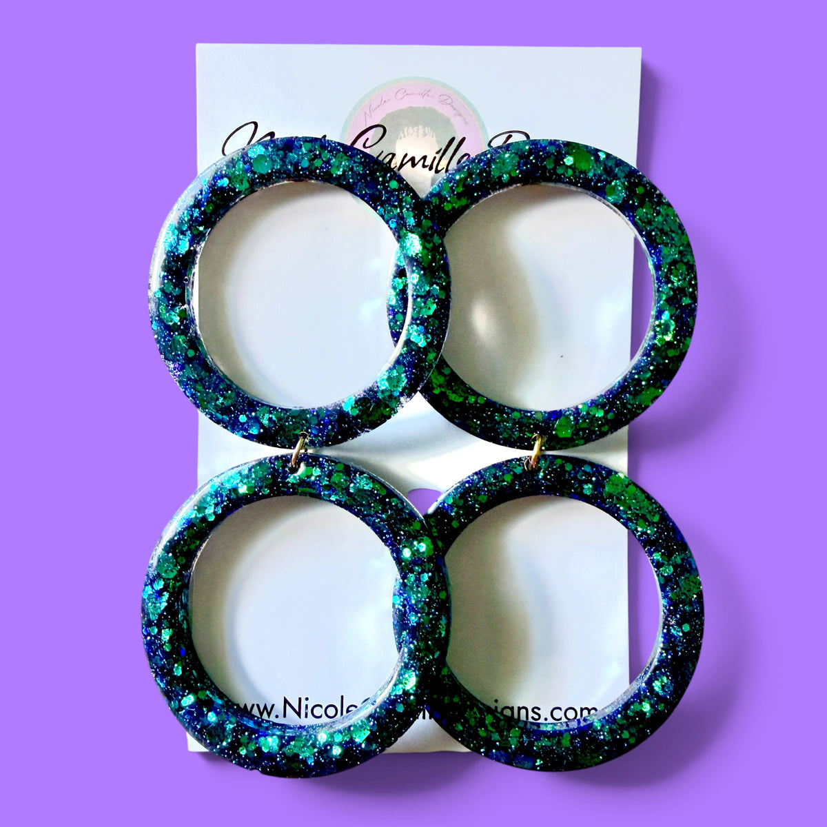 Teal Glitter Double Hoop Resin Earrings