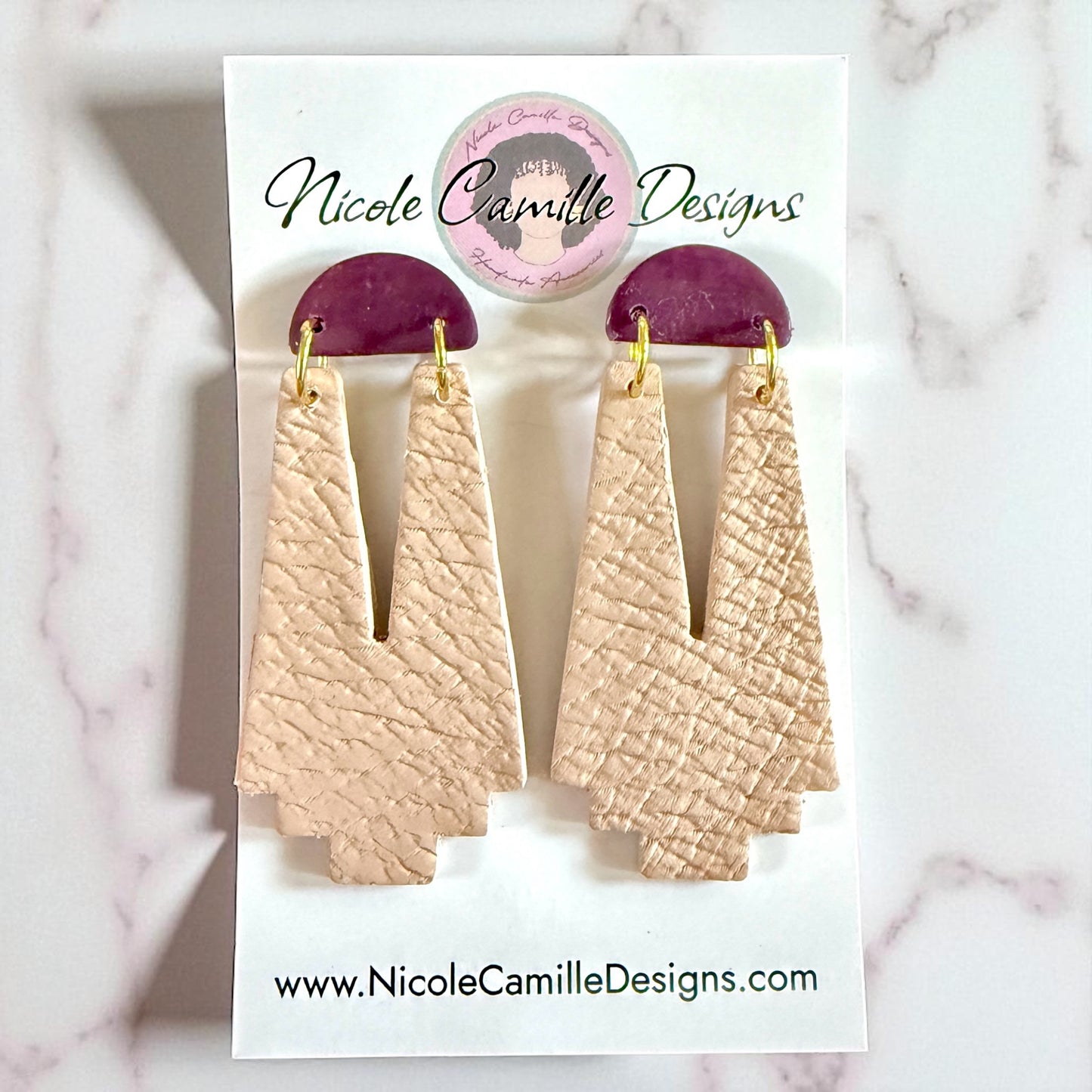 Plum & Beige Geo Aztec Clay Earrings