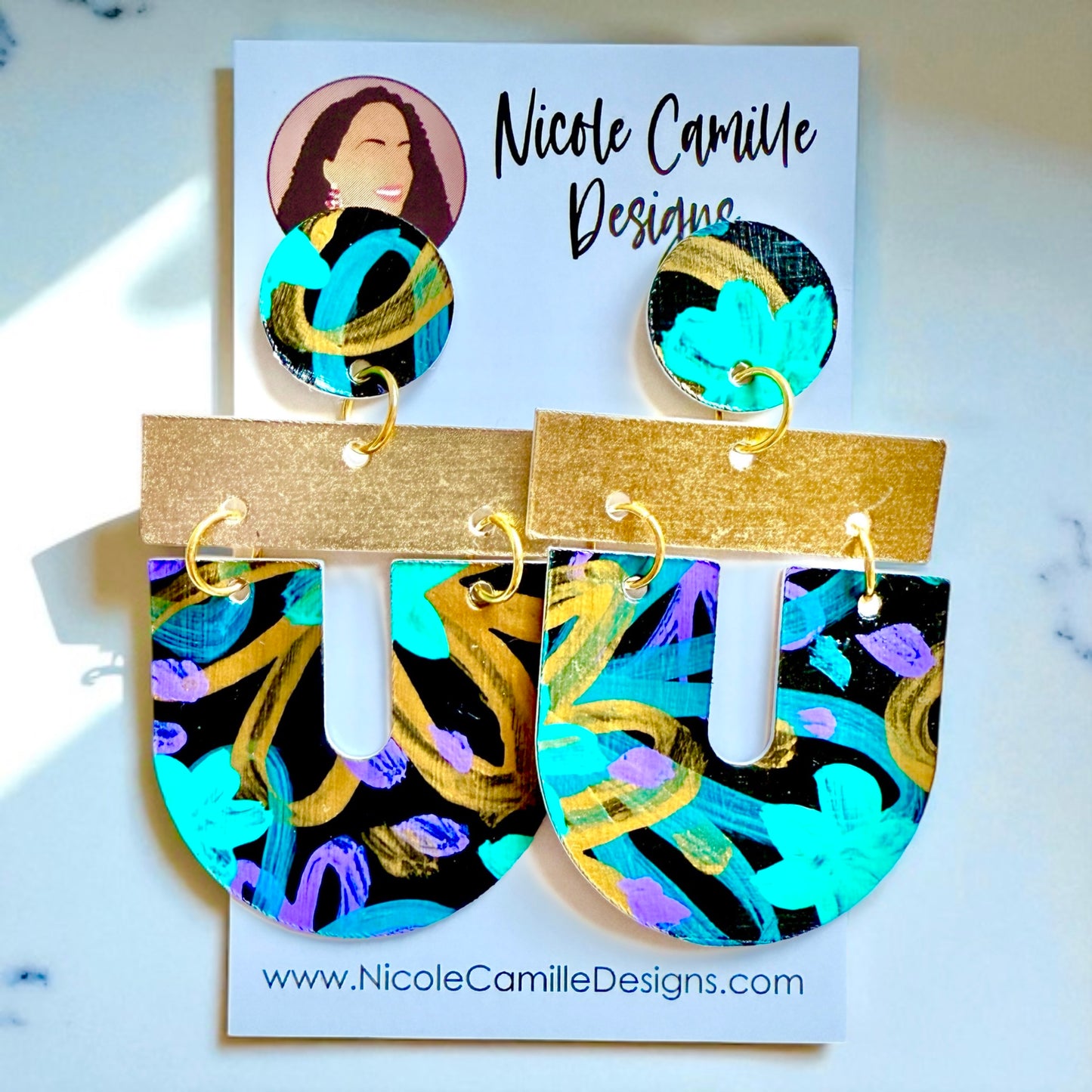 Peacock Color Geo Horseshoe Paper Earrings