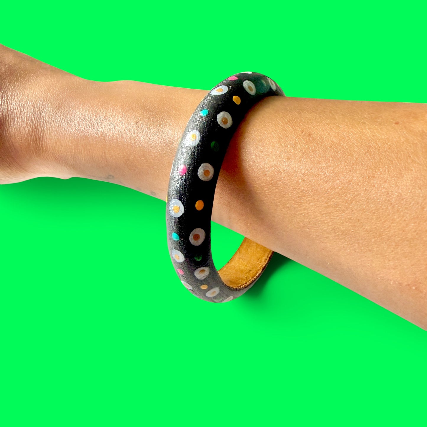 Black & Dot Skinny Wood Bangle Bracelet