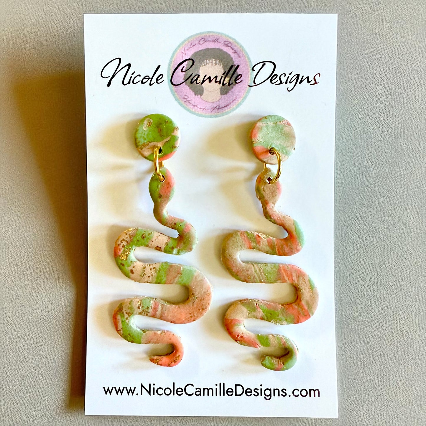 Sage & Orange Snake Clay Earrings