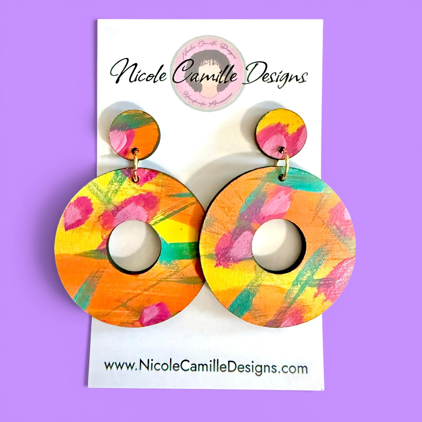 Sunset Mix Round Wood Earrings