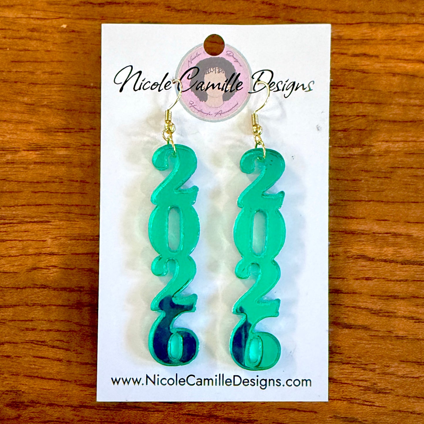 Teal 2026 Mirror Acrylic Earrings
