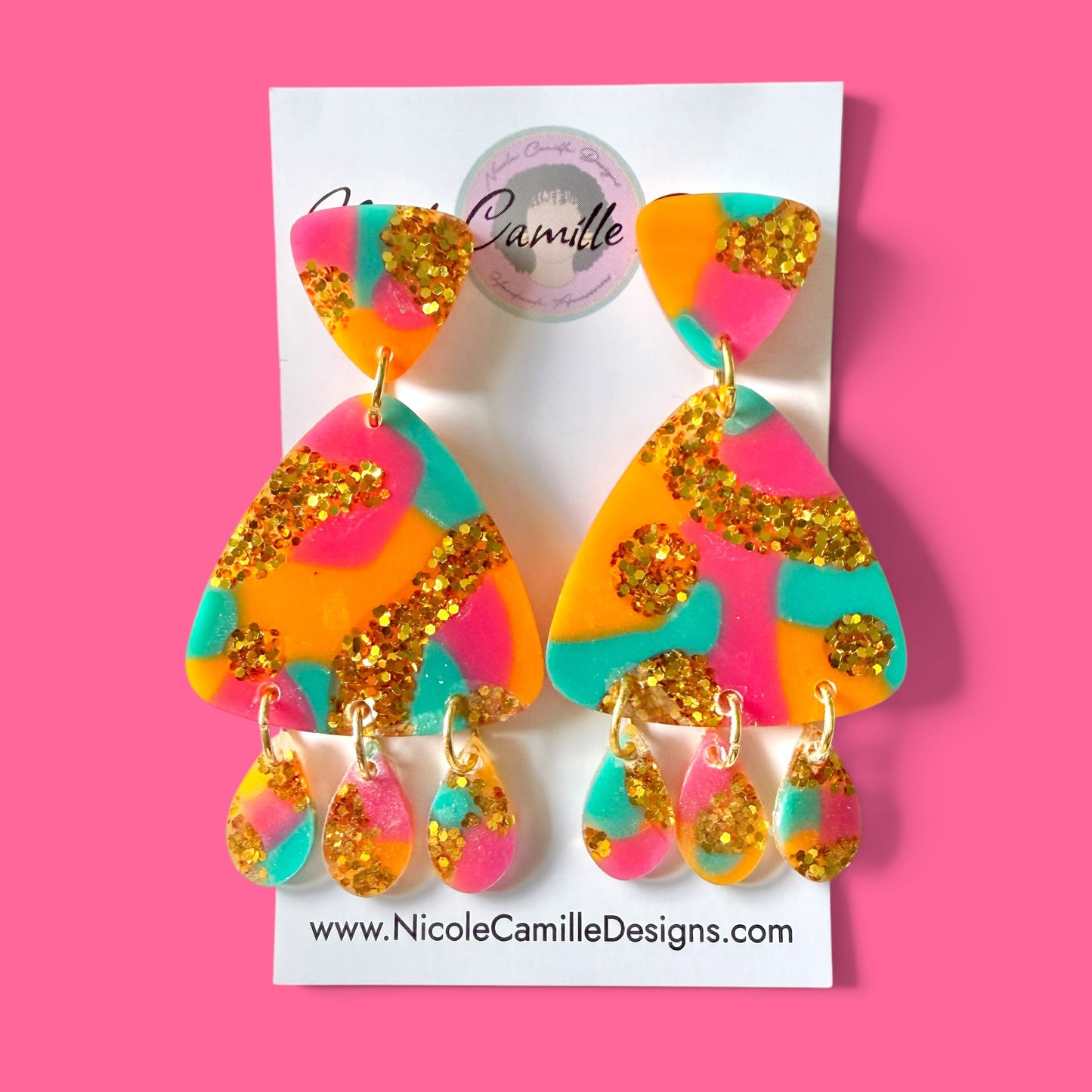 Bold Summer Mix Triangle Dangle Resin Earrings