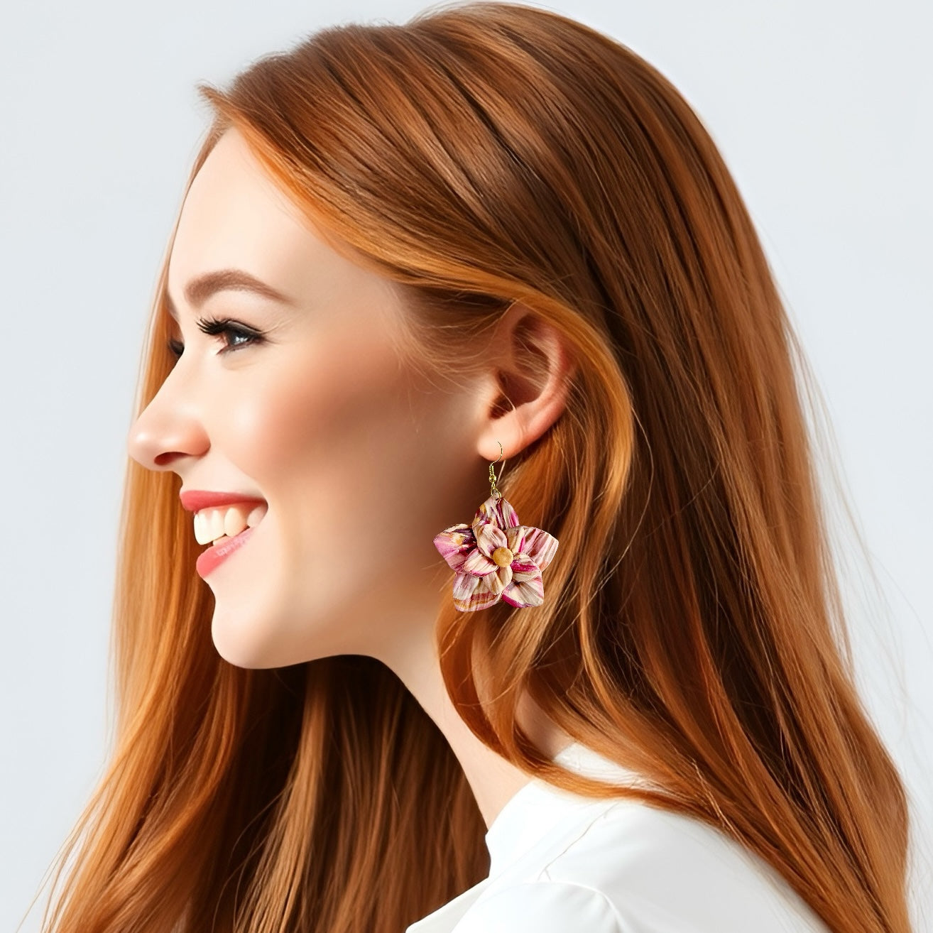 Fall Fuschia Mix Flower Clay Earrings