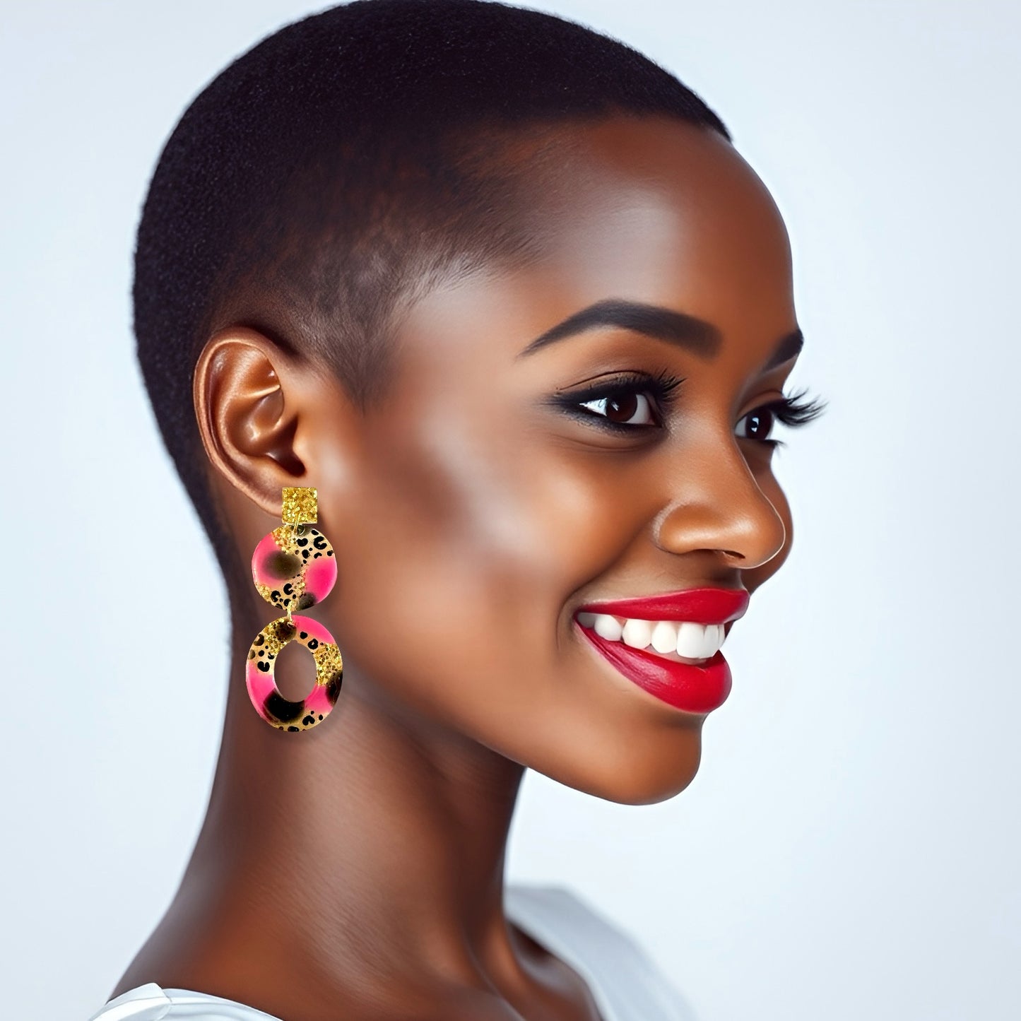 Fuschia & Black Mix Glittery Large Resin Earrings