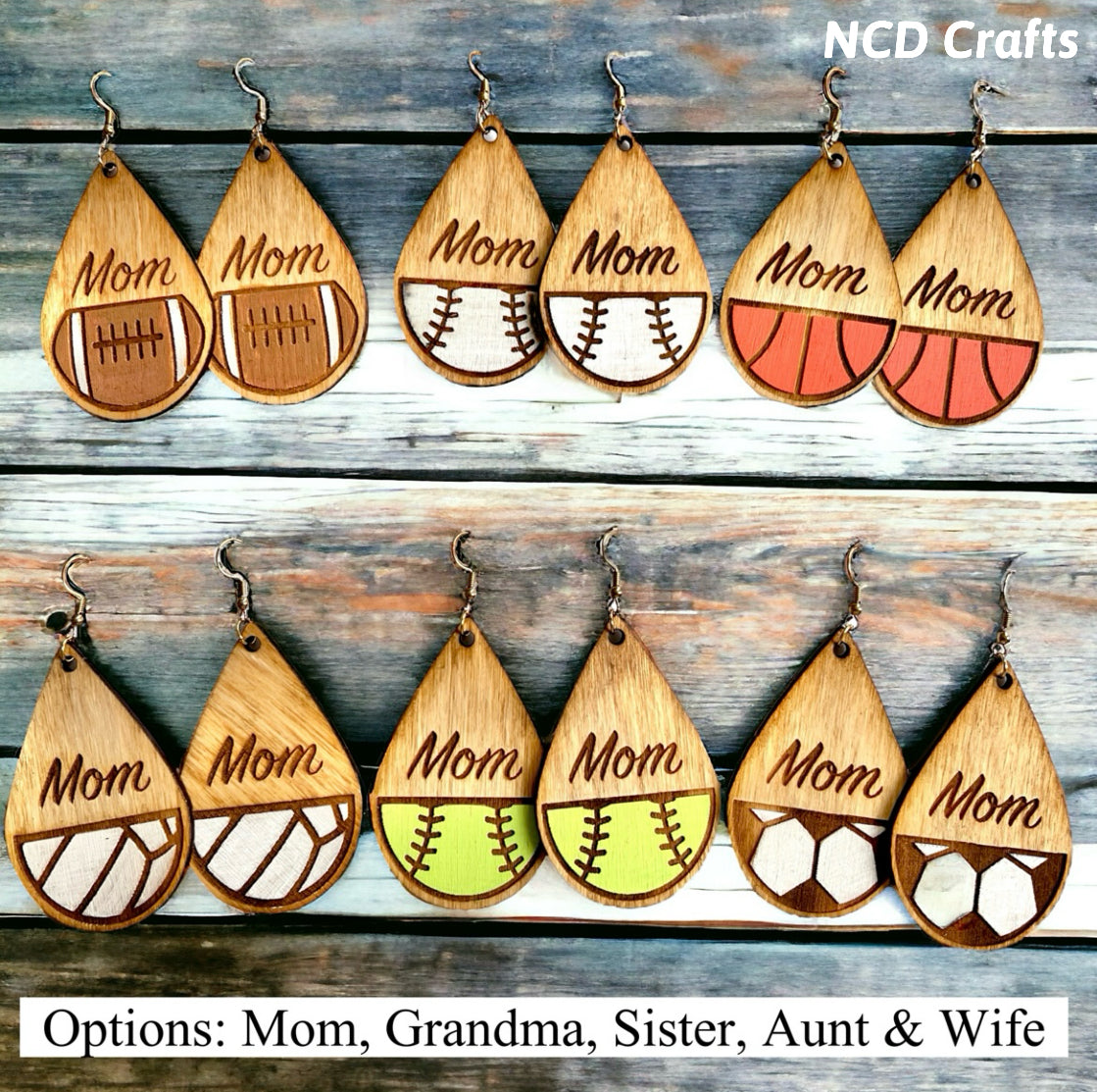 Sports Mom Wood Earrings