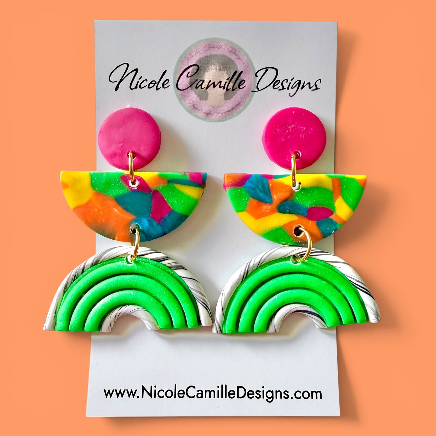 Green Mix Geometric Clay Earrings