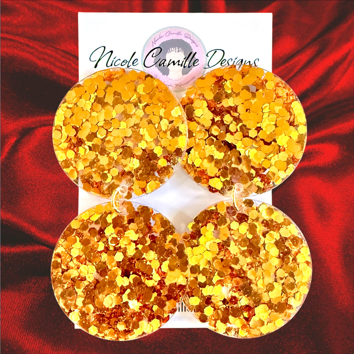 Gold Glitter Jumbo Discs Resin Earrings