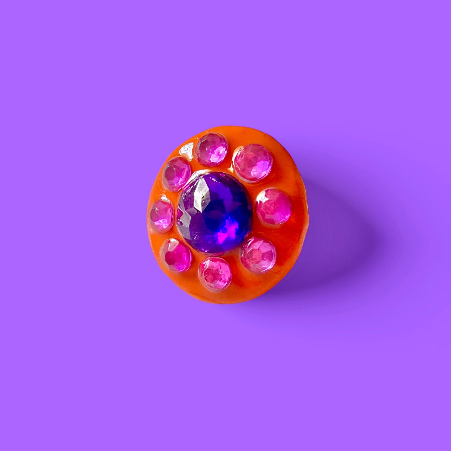 Orange Jeweled Clay Adjustable Ring 2
