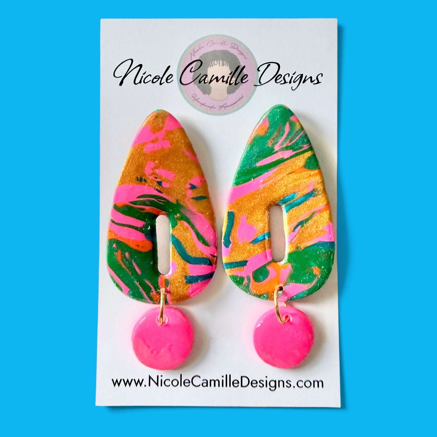Hot Pink Organic Triangle Dangle Clay Earrings