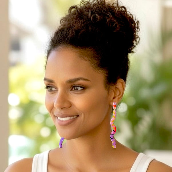 Red/Purple/Pink Abstract Skinny Acrylic Earrings