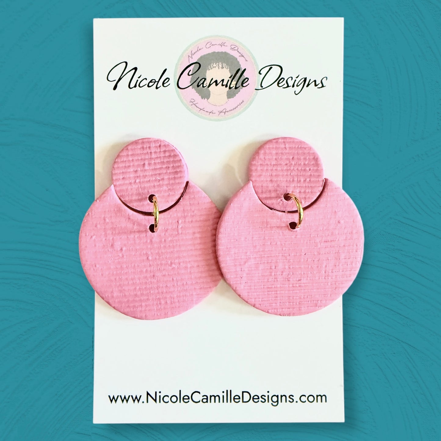 Pink Textured Geometric Clay Earrings