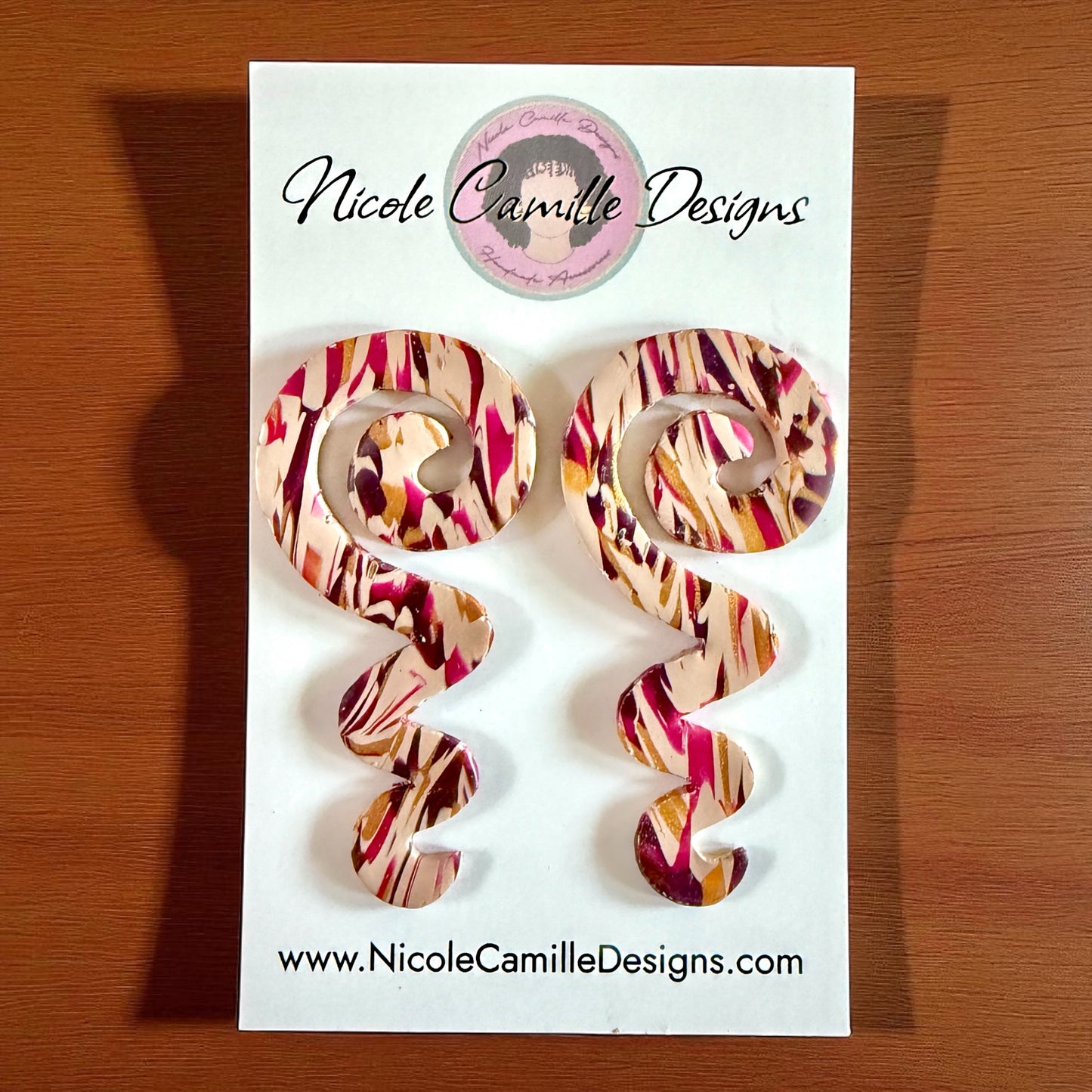 Fall Fuschia Mix Spiral Squiggle Clay Earrings
