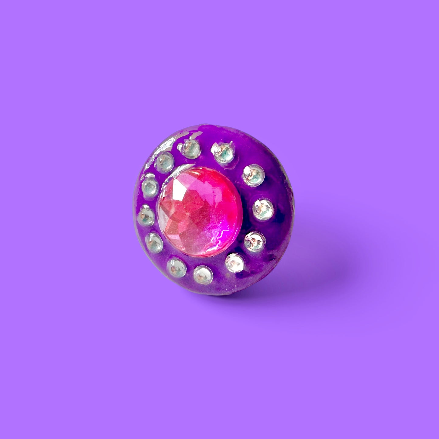 Purple Jeweled Clay Adjustable Ring 1