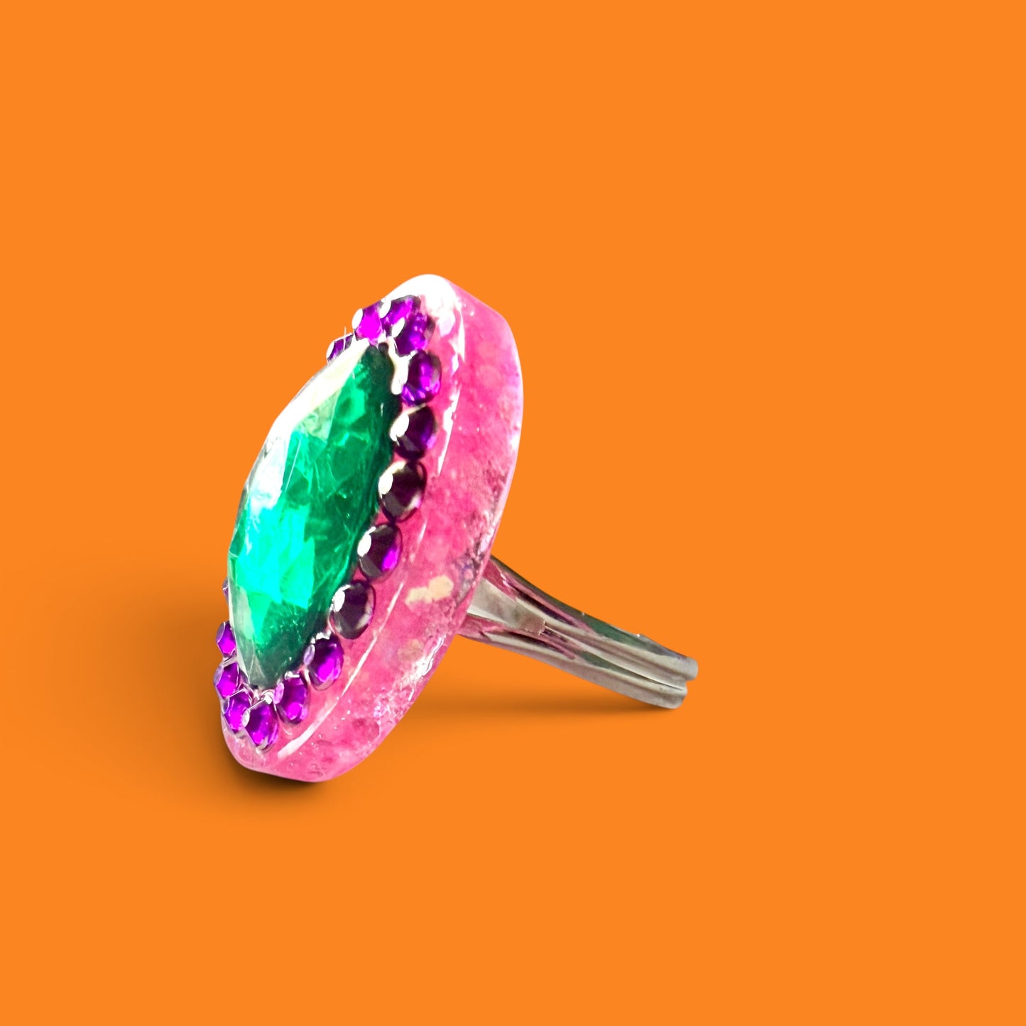 Pink Glitter Oval Resin Ring 2