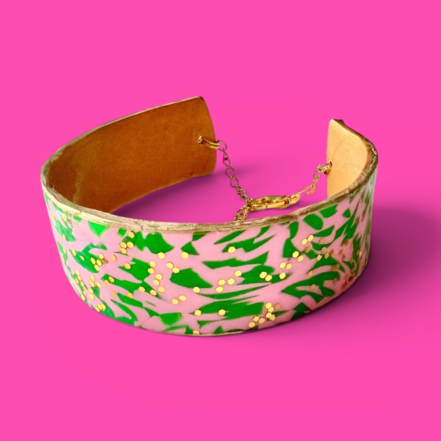 Pink & Green Clay Cuff Bracelet