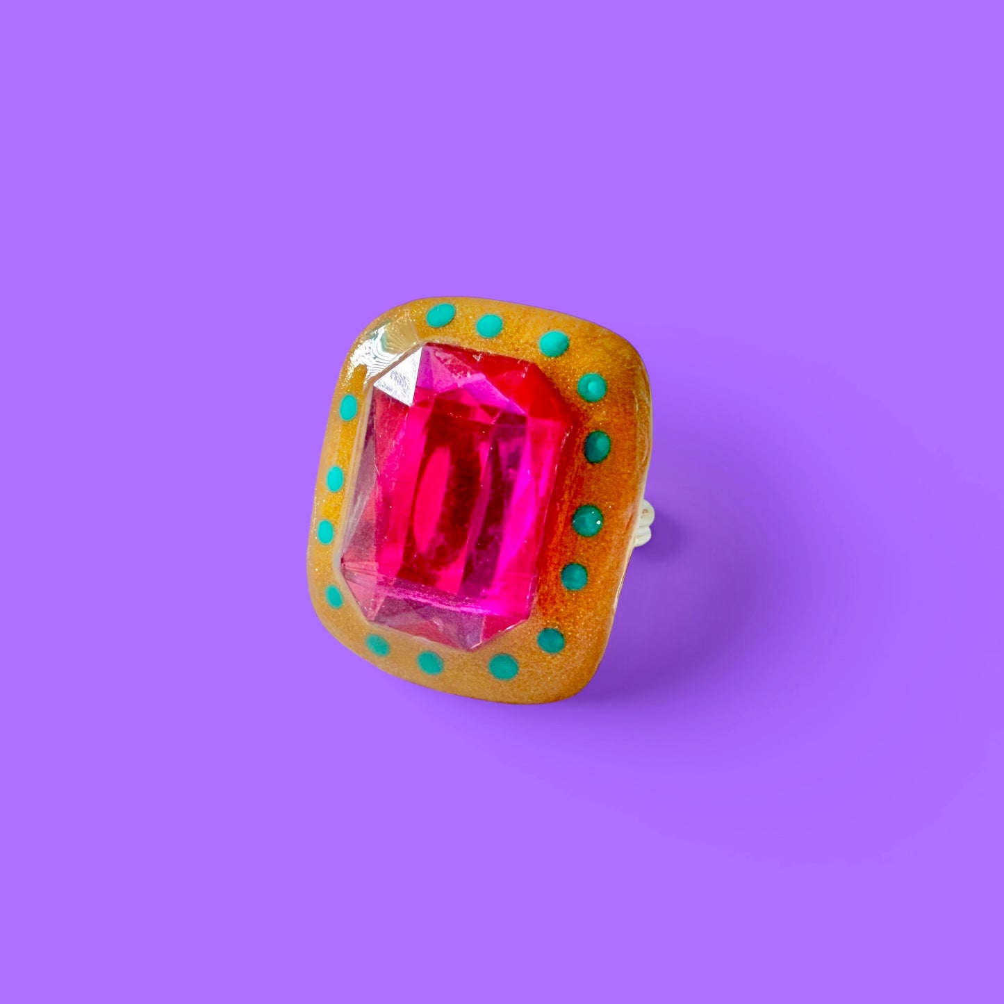 Gold Jeweled Clay Adjustable Ring 2