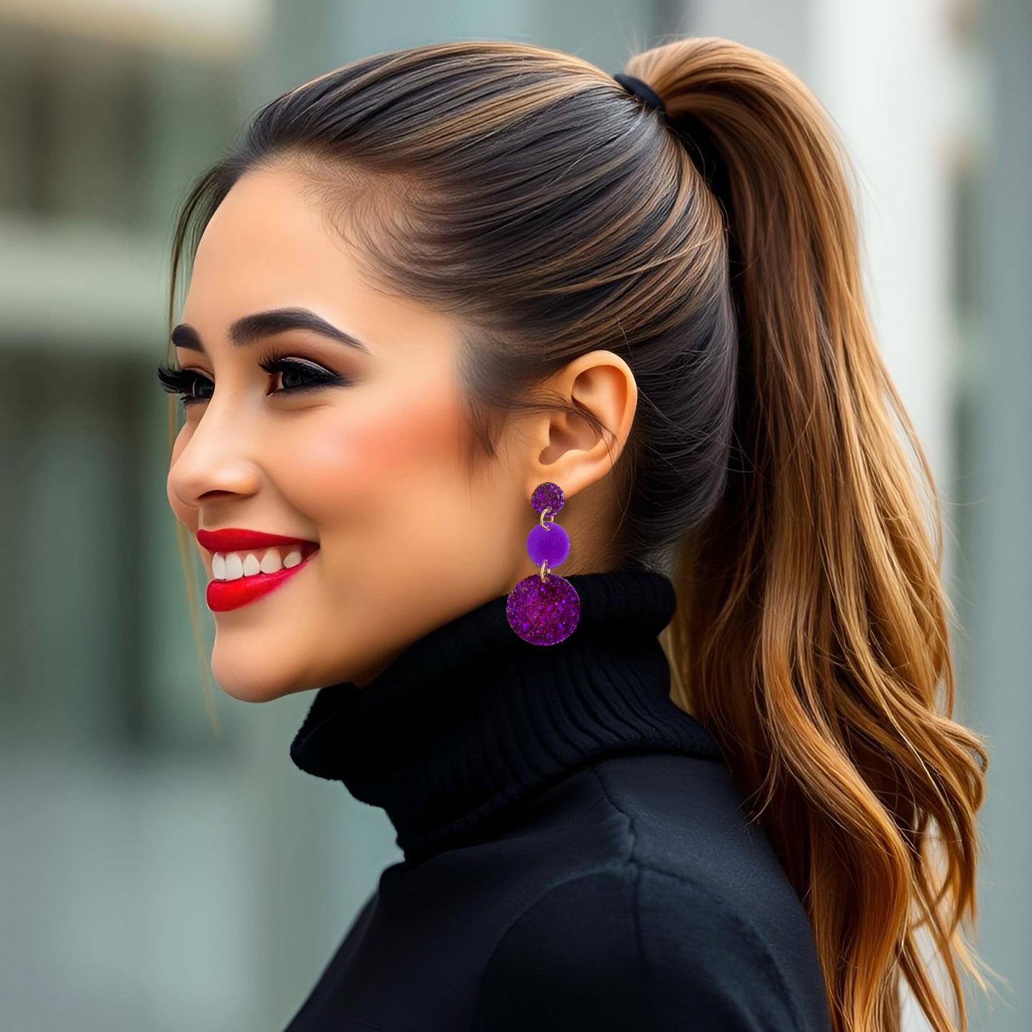 Purple Glitter 3-Disc Resin Earrings