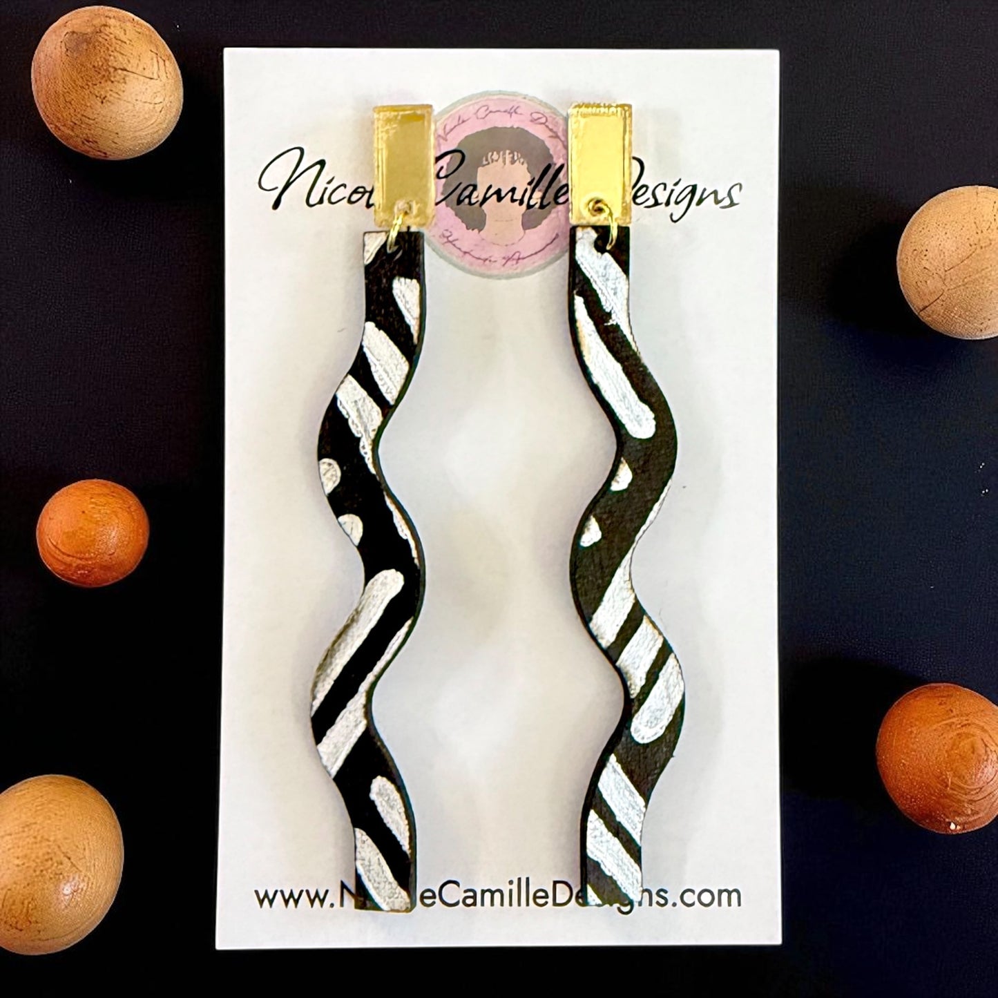 Mudcloth Print Wood Earrings 6