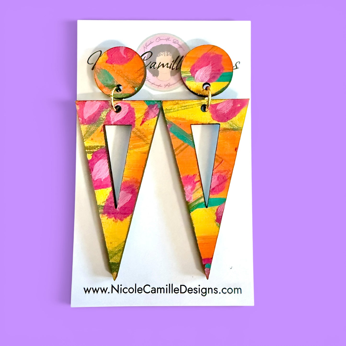 Sunset Mix Triangle Wood Earrings