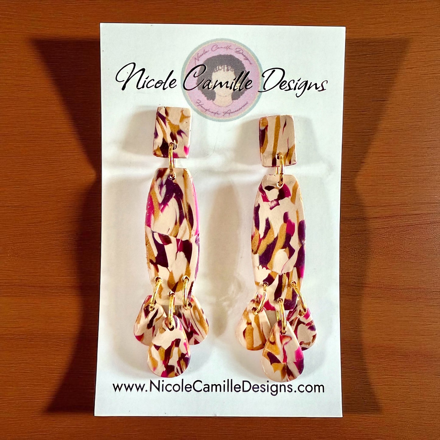 Fall Fuschia Mix Skinny Dangle Clay Earrings
