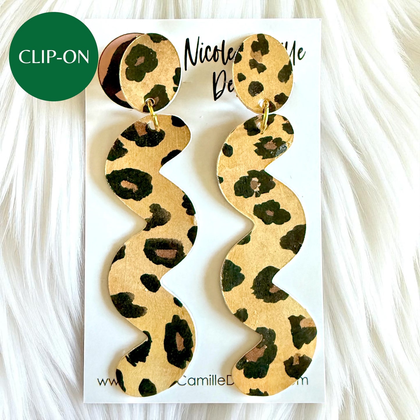 Leopard Print Squiggle Clip-on Paper Earrings
