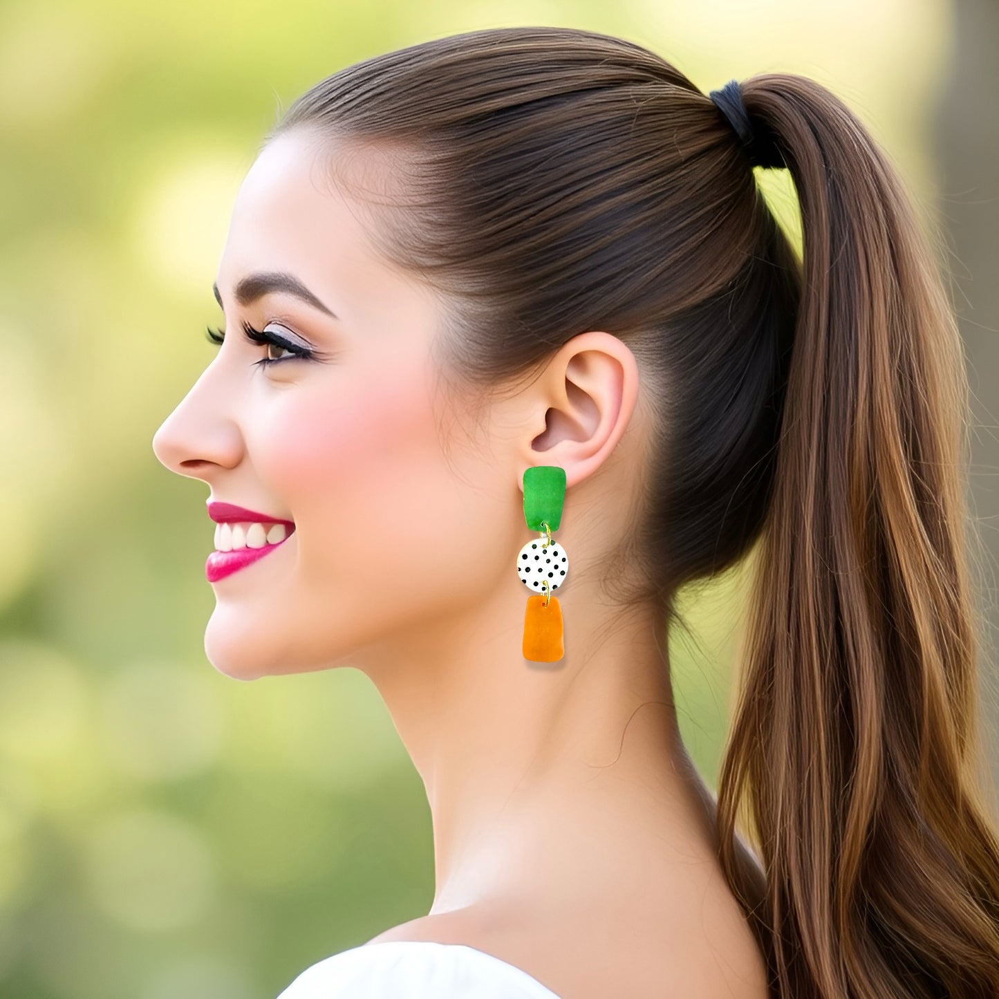 Green & Orange Skinny Clay Clip-on Earrings