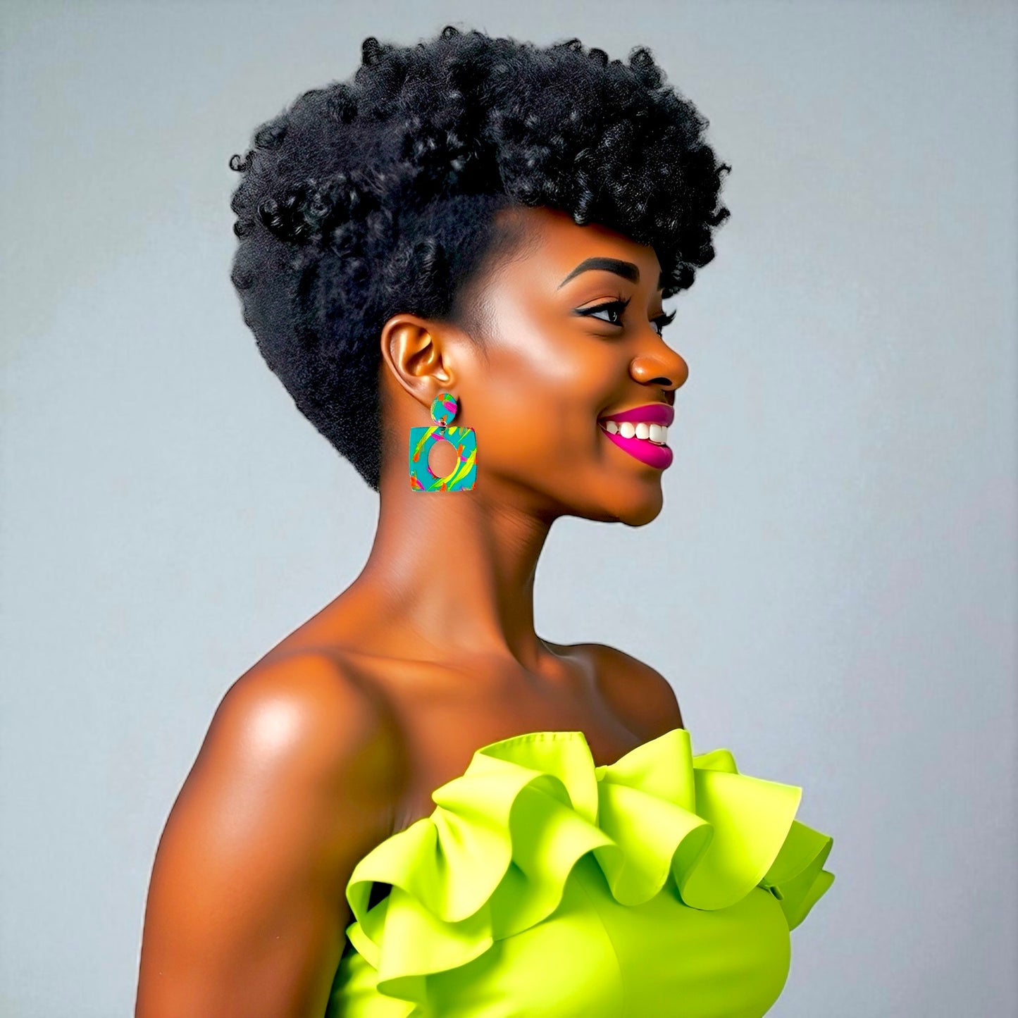 Tropical Color Rounded Square Paper Earrings