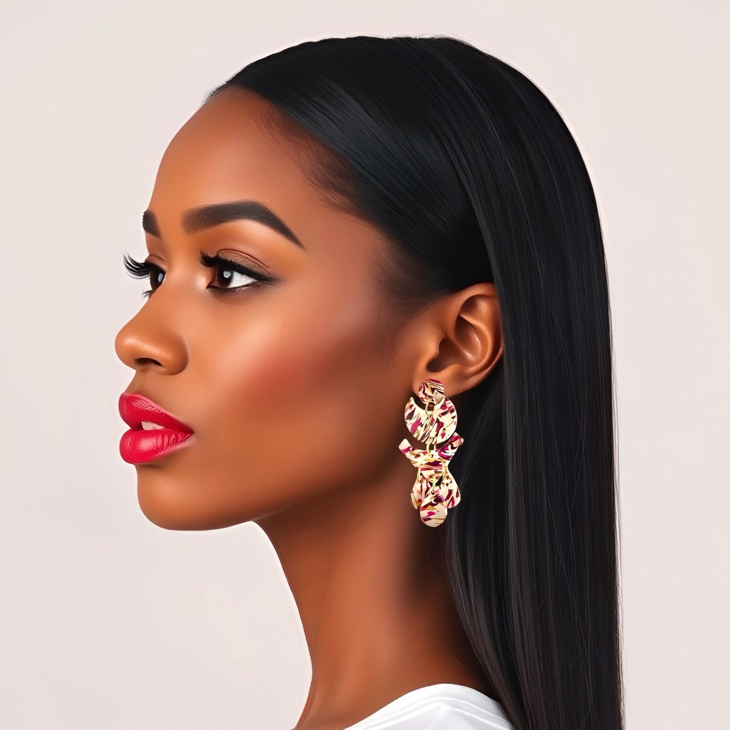 Fall Fuschia Mix Geo Dangle Clay Earrings