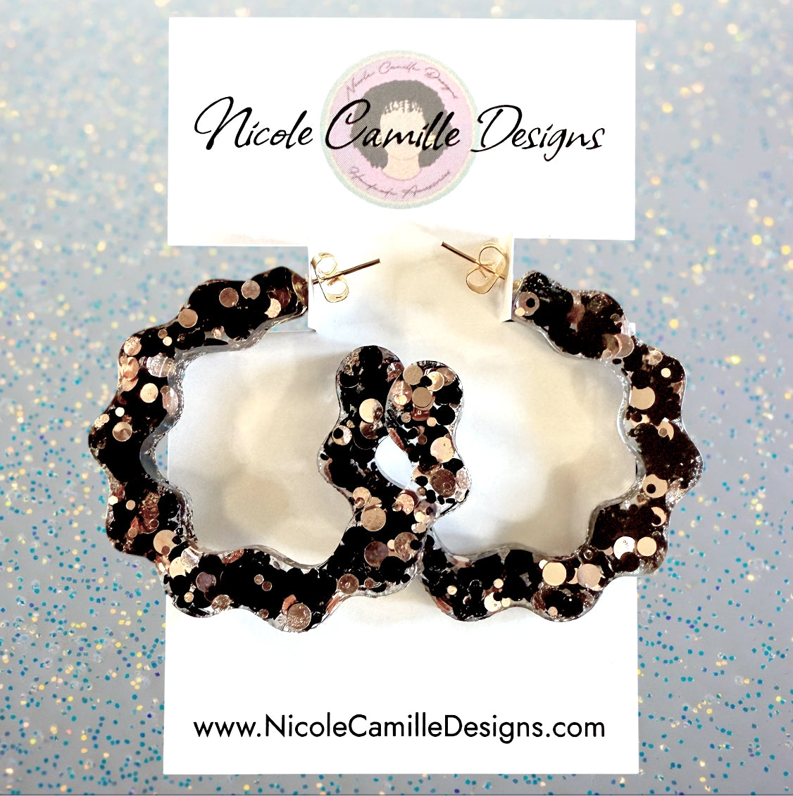 Twilight Glitter Wavy Hoop Resin Earrings